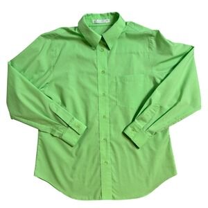 Foxcroft Womens Lime Green Wrinkle Free Button Down Shirt Petite 12P Long Sleeve
